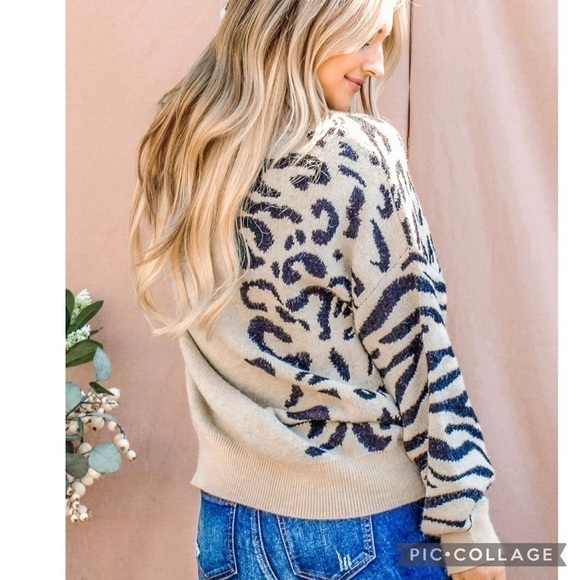 SALE!! Wild Thang! Cream Sweater w/Leopard & Zebra Print - Picture 4 of 6